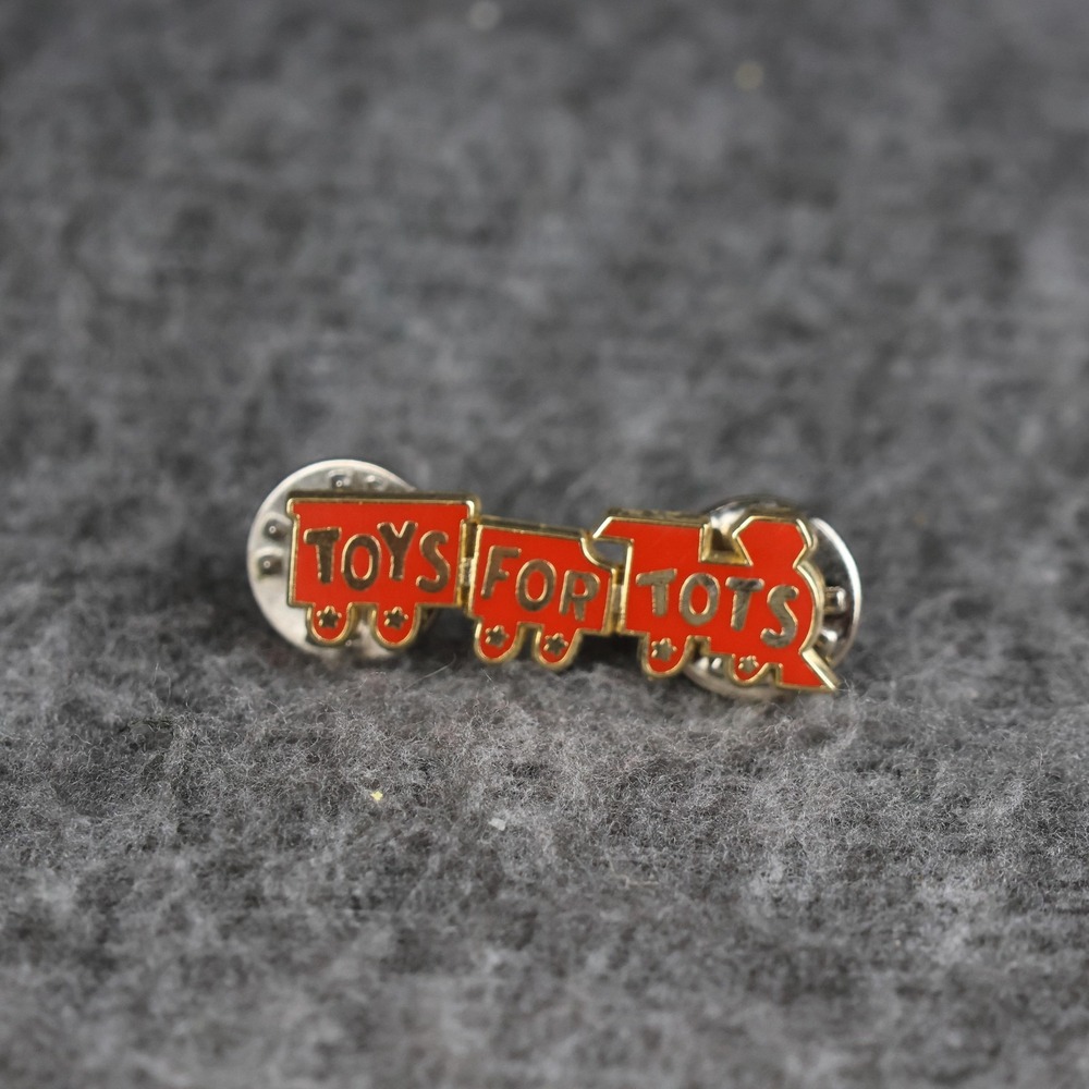 Toys For Tots Red Train Lapel Pin Gold Tone Enamel Double Clutch Advertising